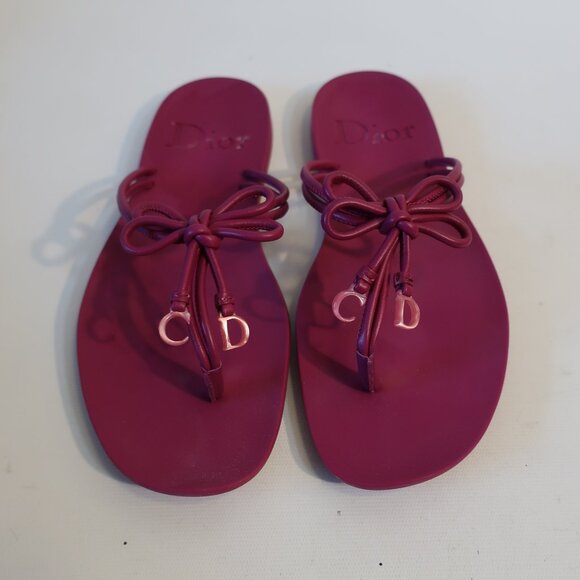 Women Christian Dior Sweetie Magenta Faux Leather Thong Sandal 37.5/EU US/7.5 - Picture 2 of 10